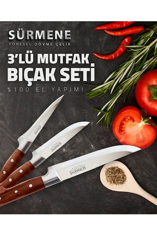 Lazoğlu Sürmene Keskin Kurban Kasap ve Mutfak Bıçak Seti 3'lü Set