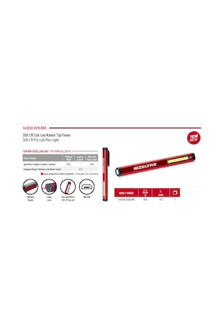 İzeltaş Cob Led Şarjlı Kalem Tipi Fener 300 Lm 14000005385
