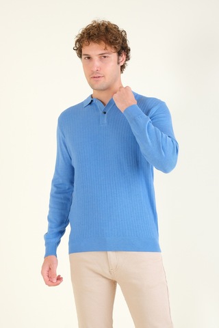 Giyim Dünyası Erkek Desenli Polo Yaka Kazak Mavi 001