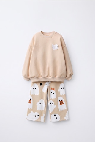 Magu Çocuk Desenli Ekru Sweatshirt Ve Bol Paça Eşofman Takımı Çok Renkli