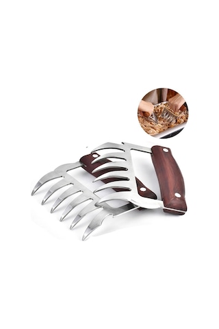Cbtx Ayı Pençesi Şekilli Paslanmaz Çelik Barbekü Çatalı Tavuk Rendelenmiş Ahşap Saplı Kaymaz Yaratıcı Mutfak Çatal Pençe Et Pençe Ayırıcı Gümüş