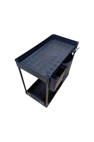 Geeroyoo Sıvıya Dayanıklı Çekmeceli Depolama Rafı, Çift Katlı Tasarım, Mutfak/banyo Kullanıma Uygun, 2 Çubukluk + 5 Kanca Hediyeli, Siyah H-tipi Siyah