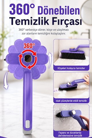 Cımbızlı Döner Başlıklı Dip Köşe Temizlik Fırçası Derz Fayans Lavabo Fırçası 24 Cm