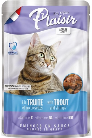 Plaisir 100Gr Pouch Alabalık&Karidesli Yaş Kedi Maması 22Adet