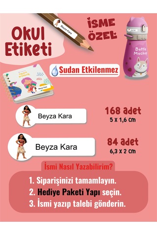 Okul Etiketi Kalem Defter Etiketi Moan Temalı Özel İsim Yazılabilen Etiket - 252adet