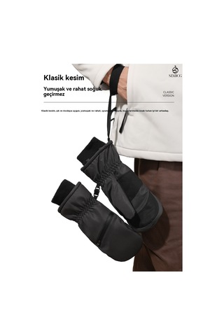 Kalınlaştırılmış Kışlık Su Geçirmez Snowboard Eldivenleri Siyah