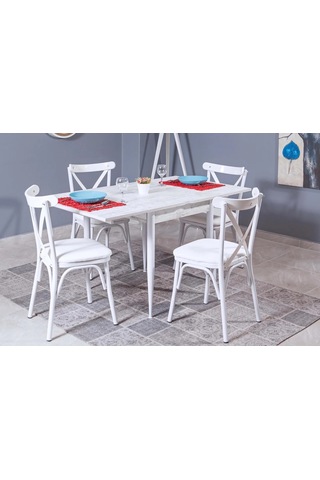 Kare Kartal Masa, Bahar Çapraz Sandalye, Beyaz, 80x70 Diğer