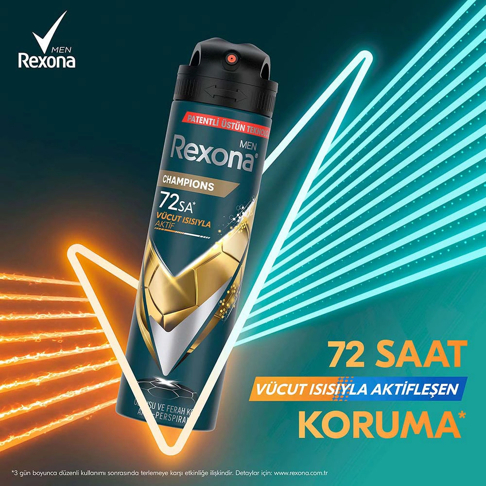 Rexona Men Erkek Sprey Deodorant Champions 72 Saat Kesintisiz Koruma 150 Ml X3