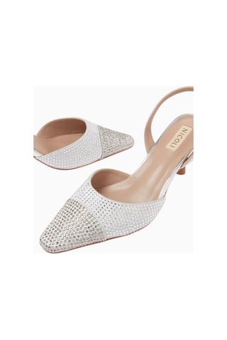 Nicoli Belize 60 Crystal Slingback Pumps, Satin-metallic Leather, 60mm Topuk, El Işçiliği Lüks Tasarım Gümüş