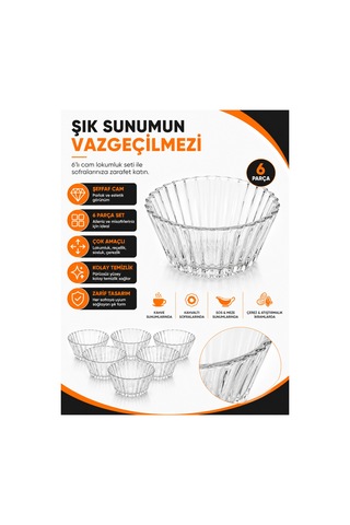 6'lı Cam Lokumluk Seti Şeffaf Cam Reçellik, Sosluk, Mini Sunum Kasesi, Türk Kahvesi Yanı İkramlık