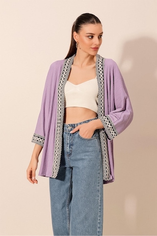 Bigdart 5866 Nakışlı Örme Kimono - Lila 001