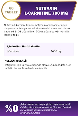 Nutraxin L-Carnitine 700 mg 60 Tablet