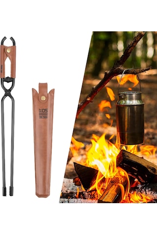 Homyl Kamp Ateşi Maşası Şömine Pu Deri Saplı Ve Kollu Siyah Ve Kahverengi Siyah - Kahverengi