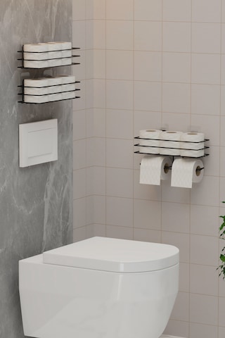 Yapışkanlı Yedekli 3'lü Set Tuvalet Kağıtlığı Wc Tuvalet Kağıdı Askısı Ve Tutucu Siyah Metal