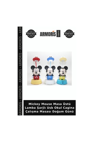 Mickey Mouse Masa Üstü Lamba Şarjlı Usb Okul Cagina Çalışma Masası Doğum Günü Çok Renkli