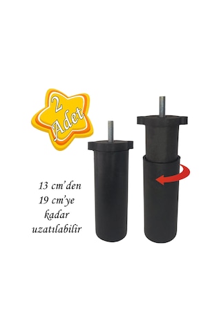 2 Adet Ayarlı Destek Ayağı 13 X 19 Cm Siyah Gizli Ayak Mobilya Kanepe Baza Koltuk Dolap Tv Ünitesi