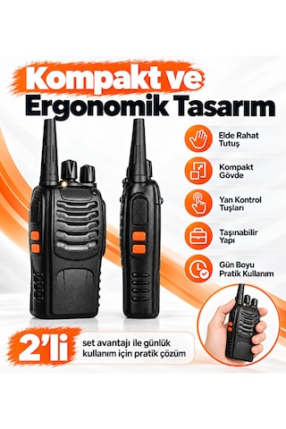 16 Kanallı El Telsizi 2 Li Set 1500 Mah Şarjlı Batarya Uhf 400 470 Mhz Led El Fenerli