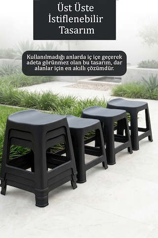 İronika 6'lı Plastik Kavisli İstiflenebilen Ortopedik Rahat Tabure - Siyah