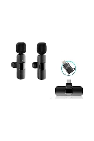 K9-d2 Type-c Lightning Dönüştürücülü Wireless Kablosuz Çiftli Yaka Mikrofonu