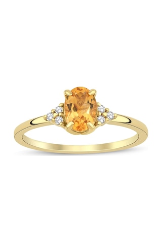 Citrine Oval Tektaş Pırlanta Yüzük Sarı