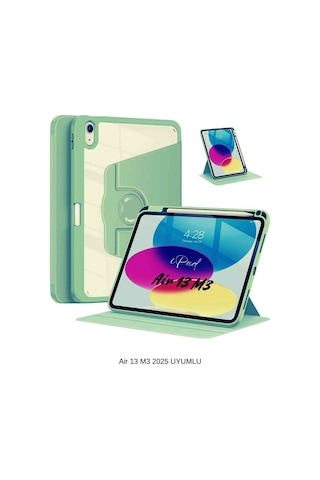 Apple Uyumlu iPad Air 13 2025 M3 Çip 360 Dönebilen Yatay Dikey Standlı Fuchsia Pino Tablet Kılıfı Kılıf