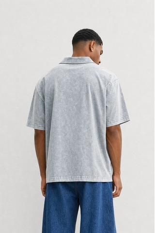 Respire Erkek 24207 Baskılı Yıkamalı Oversize T-shirt Gri