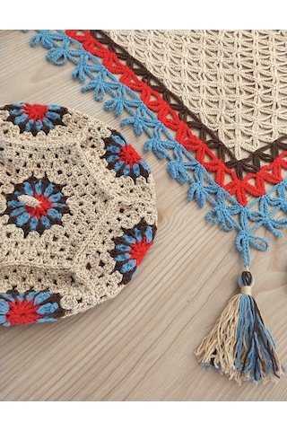 Ressam Bereli Fular Eldiven Takımı , El Yapımı Bere Şal Set Bej
