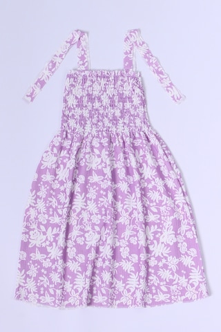 Kız Çocuk Askılı Elbise Çiçek Desenli B35 Hcm00119 Lila - Pembe