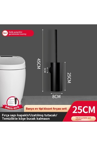 Sabitleme Kayışlı 304 Paslanmaz Çelik Tuvalet Fırçası Siyah 25 Cm Siyah