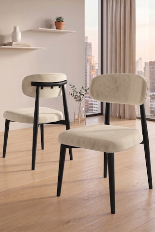 Runes Serisi Mdf Sabit 80x130 Siyah Mermer Desen Mutfak Masası Takımı 6 Sandalye Siyah Mermer - Krem