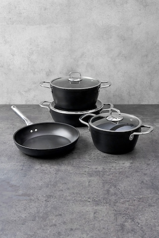 Hisar Lorena 7 Parça Titanyum Tencere Seti Siyah