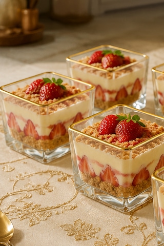 Porsima 13878-1 Vanes Prizma Gold Yaldızlı 6'lı Cam Kare Kase Seti 250 Ml Tatlı, Puding, Magnolia Ve Çerez Sunum Kasesi