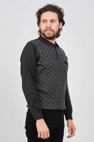 Çizgi Triko Erkek Cep Detaylı Polo Yaka Desenli Kazak 42544226 Melanj Lacivert Melanj Lacivert Lacivert Melanj