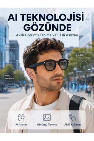Siyah 3 Lensli Akıllı Kamera Gözlüğü Bluetooth Görüşme Müzik Kontrolü Aı Sesli Asistan Ve Görüntü