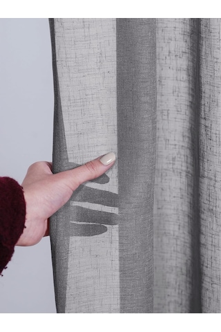 Gri Keten Görünümlü Düz Ekstraforlu Tül Perde, 250x250 Cm Çok Renkli