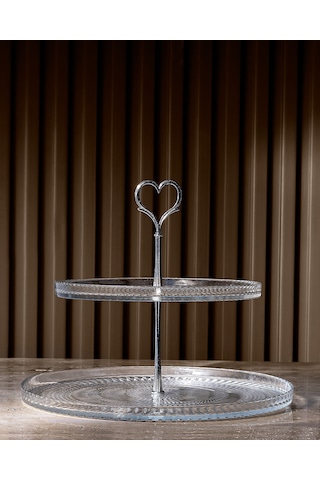 Valery 2 Katlı Kek Standı - Şeffaf - 28 Cm