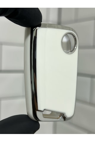 Volkswagen Troc Taigo Polo Golf Tiguan Uyumlu Anahtar Kılıfı Beyaz - Gümüş