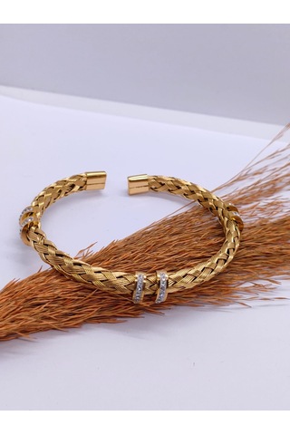 Sapphire Store Gold Örgü Halat Taşlı Çelik Bileklik Çelik