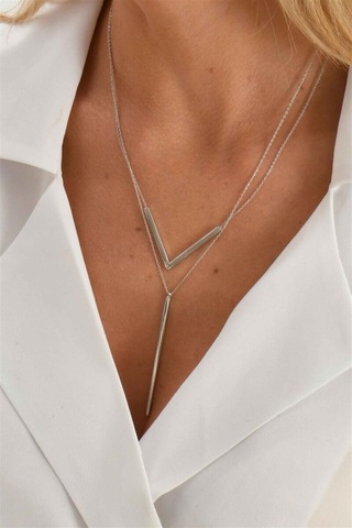 Çift Zincir 925 Ayar Gümüş Kolye-1529