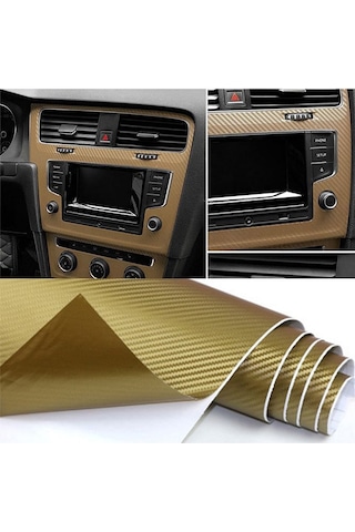 Karbon Fiber Folyo Hava Kanallı Araç Döşeme Kaplama Folyosu Gold Altın Sarısı 30 Cm X 1 Metre