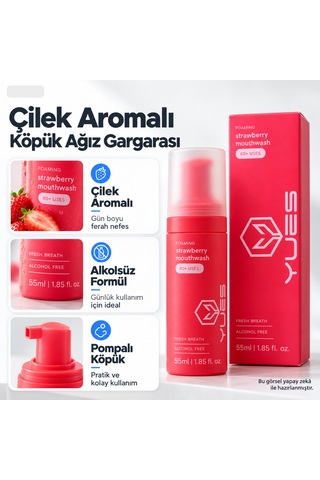 Yues Çilek Aromalı Alkolsüz Köpük Ağız Gargarası 55 Ml