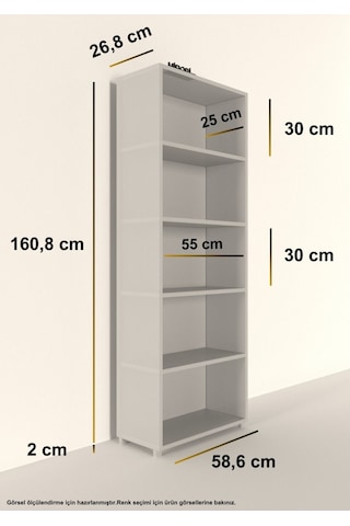 Modern 5 Raflı Kitaplık Dekoratif Kitaplık Beyaz