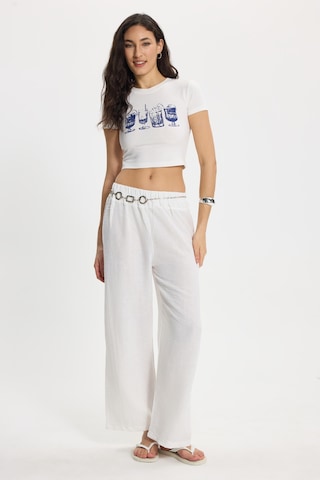 Tudors Kadın Slim Fit Dar Kesim Pamuk Bisiklet Yaka Kısa Kollu Baskılı Ekru Crop Tişört-50535 L
