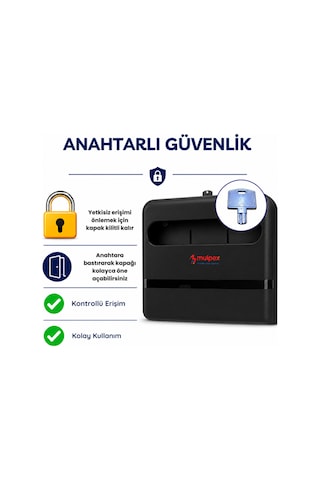 Mulpex Yarım Katlı Klozet Kapak Örtüsü Dispenseri Siyah Abs Plastik Kilitli 40x28x4,5 Cm