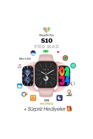 Wearfitpro Wearfit S10 Pro Max 7 Kordonlu Akıllı Kol Saati Miniled Ekran Rose Gold 45mm