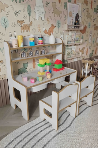 Swety Montessori Çocuk Masa Sandalye Seti Oyun, Boyama Ve Çalışma Masası 2 Sandalyeli