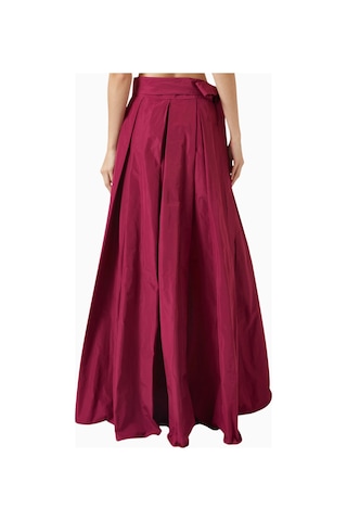 Pinko Belted Maxi Skirt Lüks, Taffeta Etek Tonal Kemer Detaylı Kırmızı