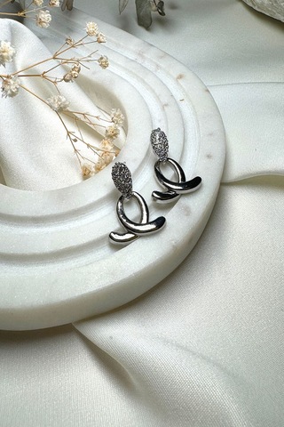 Luxury Collection Damla Tasarım Zirkon Taşlı Gümüş Renk Çelik Küpe Gümüş