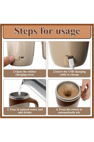 Tenfowee Kahve/protein Çayları Otomatik Karıştırıcı, Şarjlı Paslanmaz Çelik Turizm Kupa, 6 Saat Isı/12 Saat Soğuk Saklama, Preventif Kapak Kahverengi