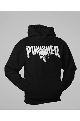 Sevbano Punisher Baskılı Unisex Oversize Hoodie Siyah